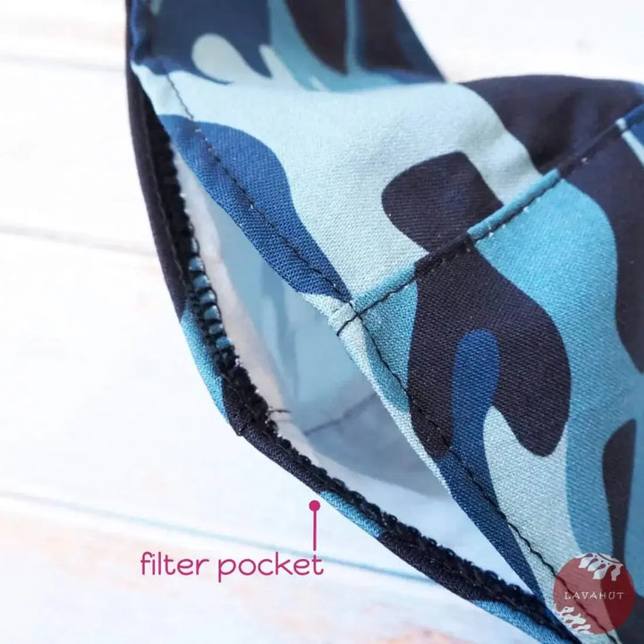 Adjustable + Filter Pocket • Blue Camouflage - Made in Hawaii