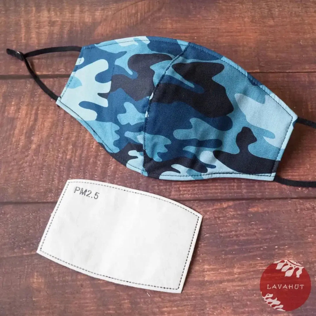 Adjustable + Filter Pocket • Blue Camouflage - Made in Hawaii