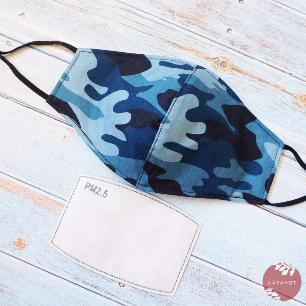 Adjustable + Filter Pocket • Blue Camouflage - Made in Hawaii