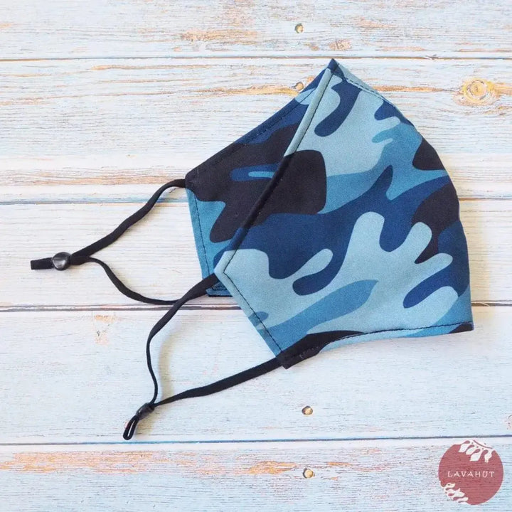 Adjustable + Filter Pocket • Blue Camouflage - Made in Hawaii