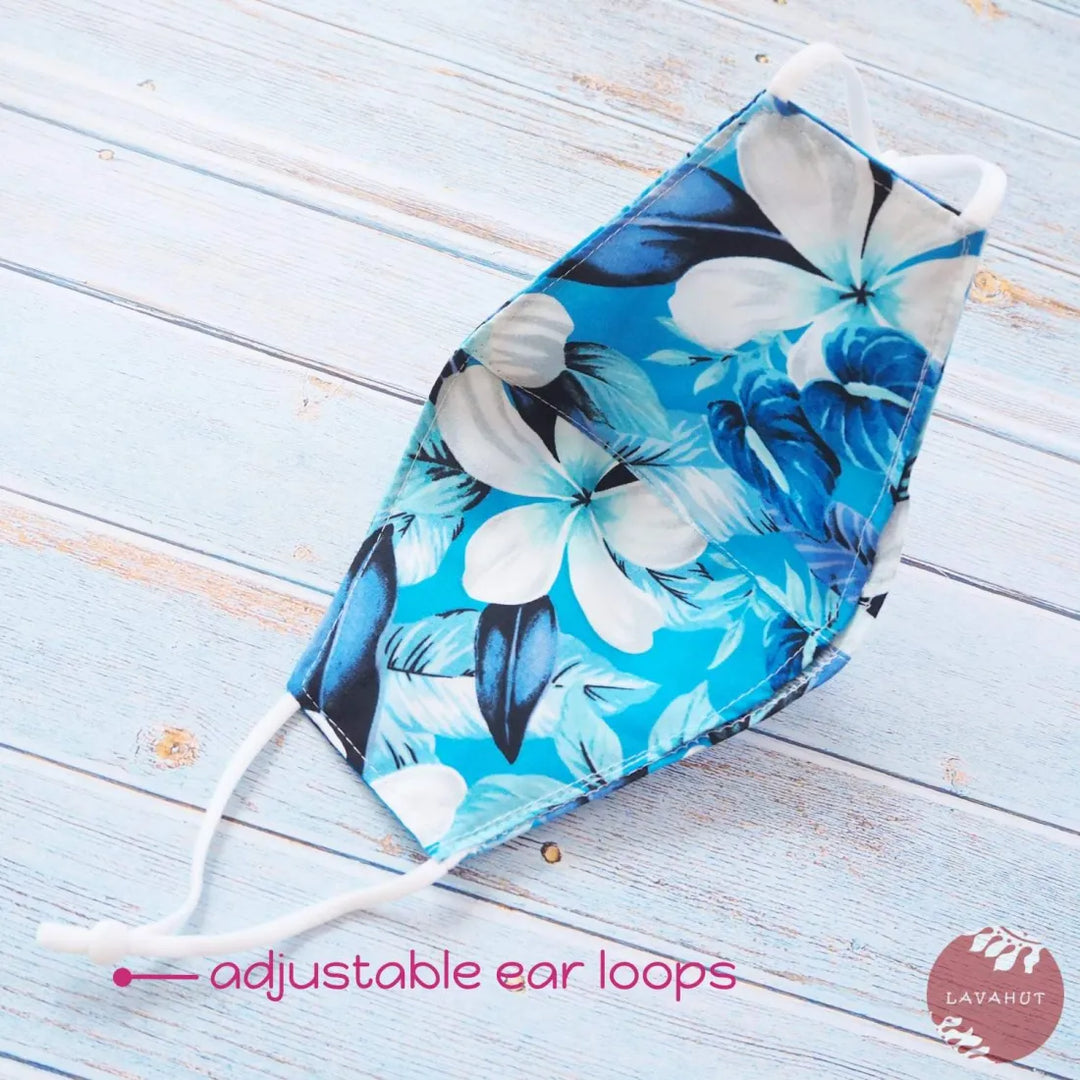 Adjustable + Filter Pocket ?? Blue Hibiscus Fun - Made in Hawaii