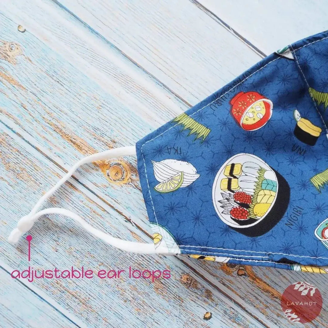 Adjustable + Filter Pocket • Blue ?I Love Sushi’ - Made in Hawaii