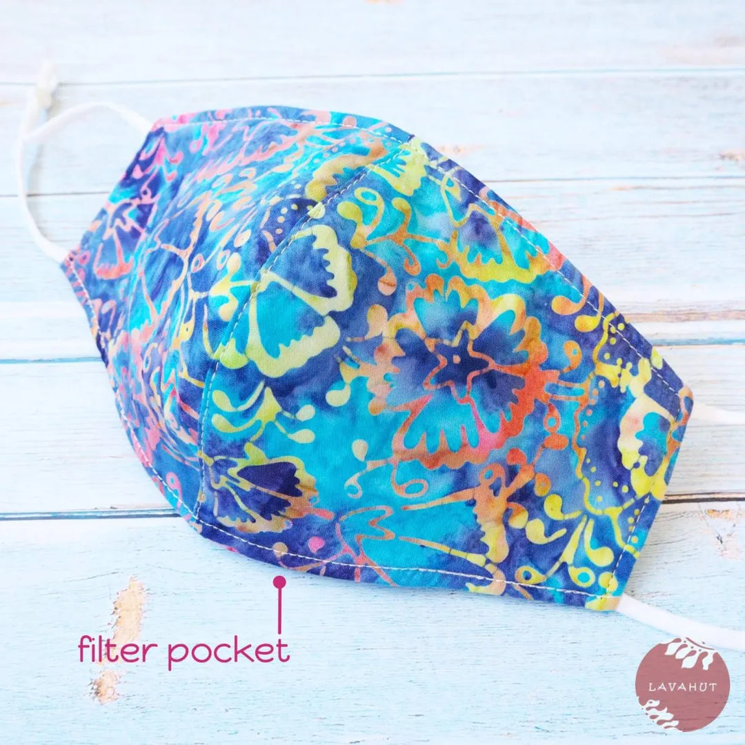 Adjustable + Filter Pocket • Blue Passion Flower - Made in Hawaii