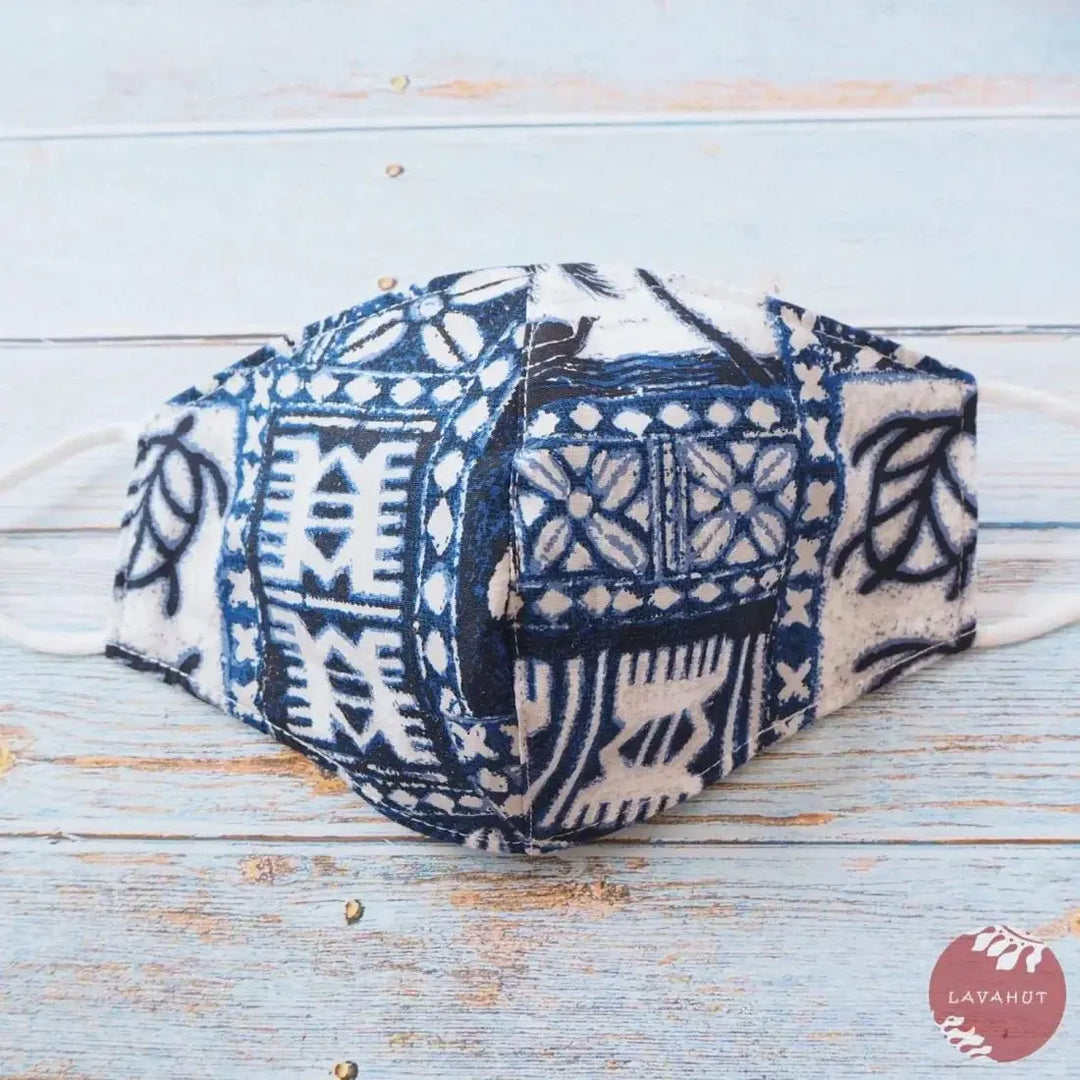 Adjustable + Filter Pocket • Blue Petroglyphs - Made in Hawaii