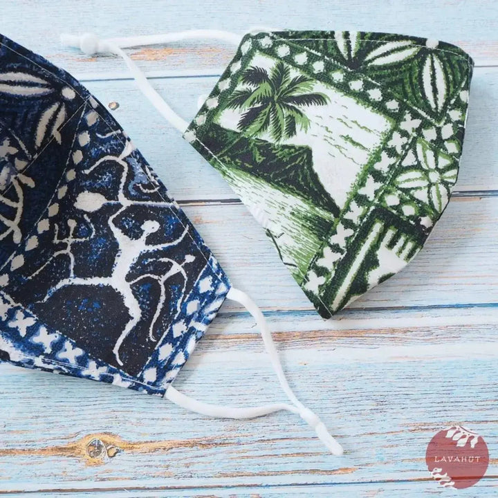 Adjustable + Filter Pocket • Blue Petroglyphs - Made in Hawaii
