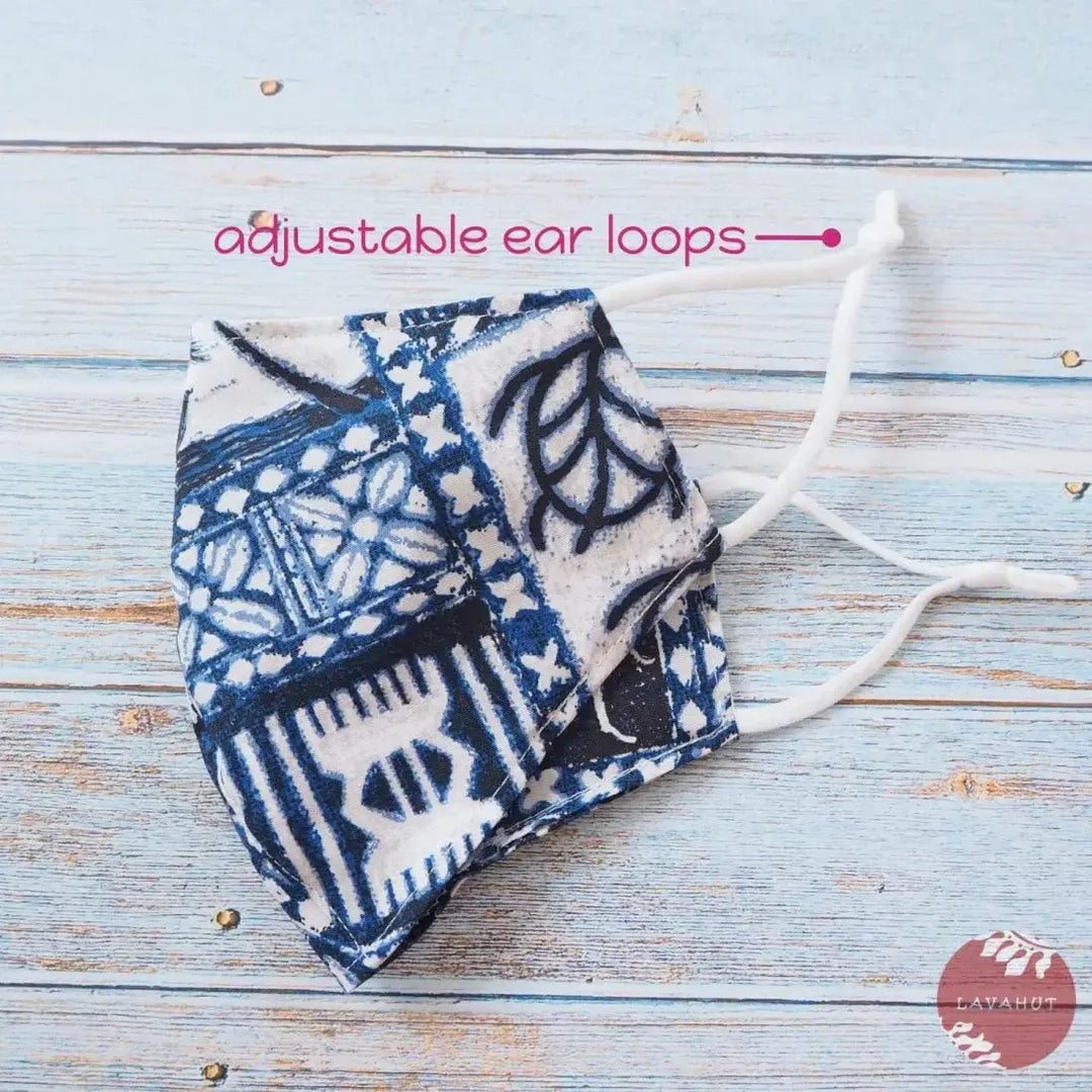 Adjustable + Filter Pocket • Blue Petroglyphs - Made in Hawaii