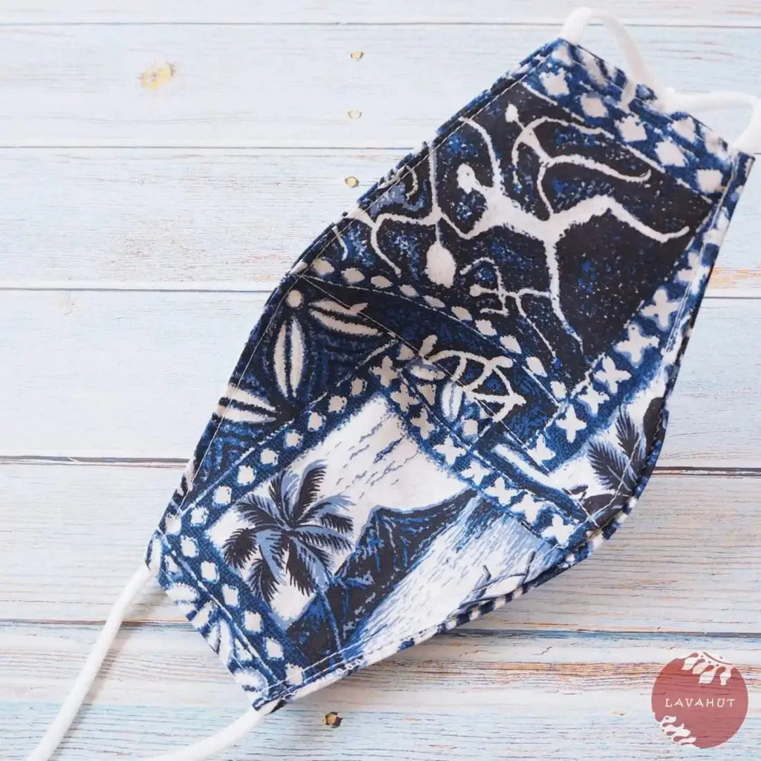 Adjustable + Filter Pocket • Blue Petroglyphs - Made in Hawaii