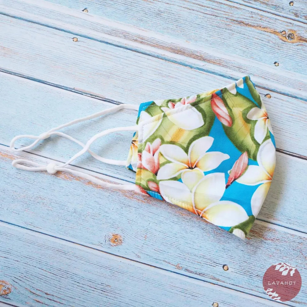 Adjustable + Filter Pocket ?? Blue Plumeria Fever - Made in Hawaii