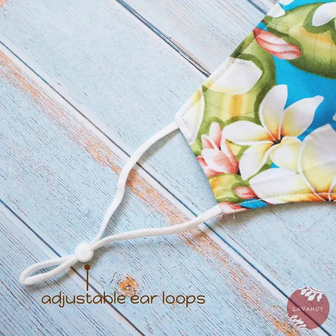 Adjustable + Filter Pocket • Blue Plumeria Fever - Made in Hawaii