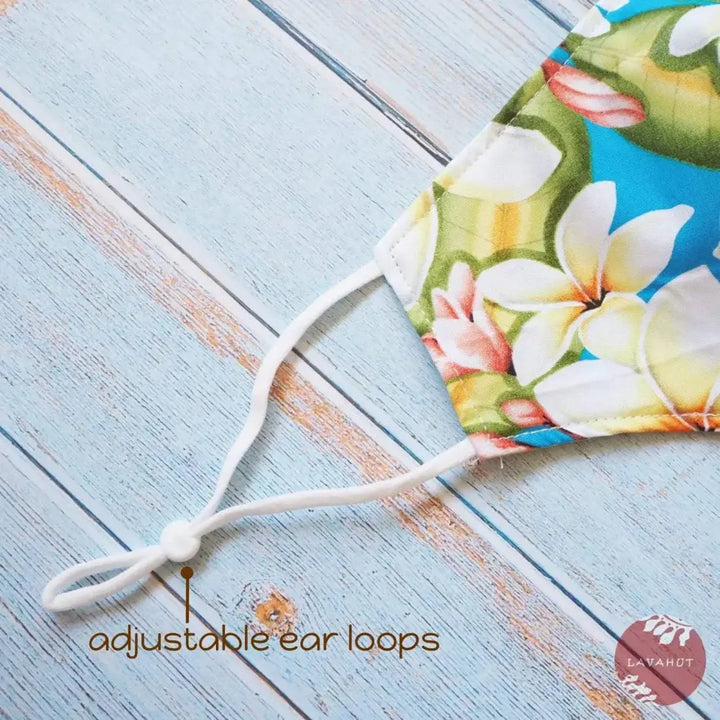 Adjustable + Filter Pocket • Blue Plumeria Fever - Made in Hawaii