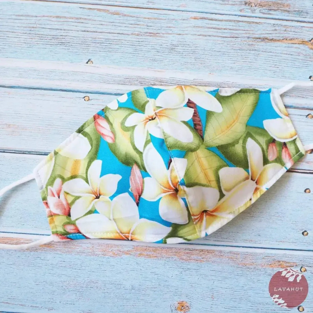 Adjustable + Filter Pocket • Blue Plumeria Fever - Made in Hawaii