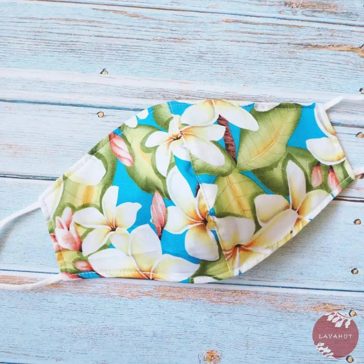 Adjustable + Filter Pocket • Blue Plumeria Fever - Made in Hawaii