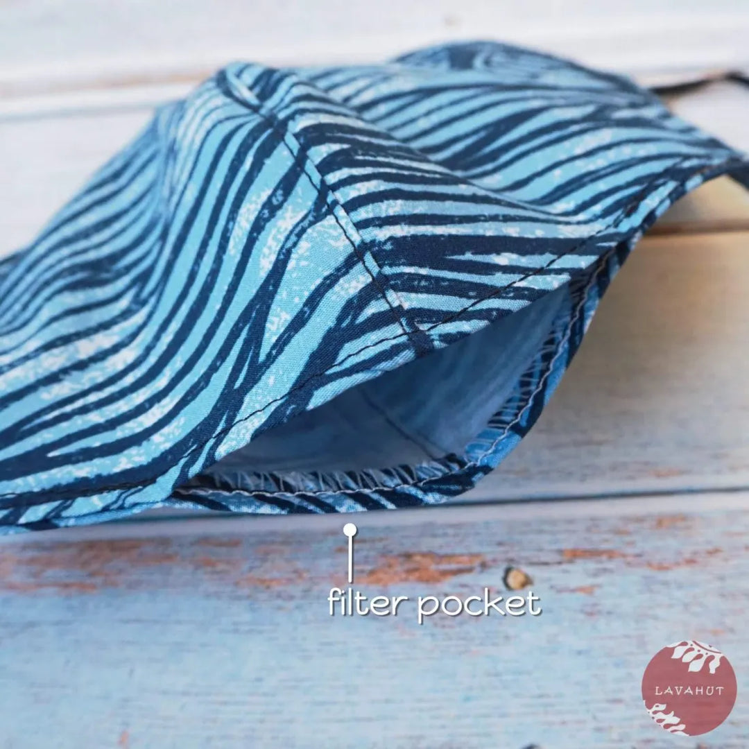 Adjustable + Filter Pocket • Blue Whale Sea Wave - Made in Hawaii