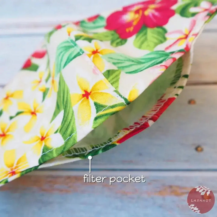 Adjustable + Filter Pocket • Cream Botanical - Made in Hawaii