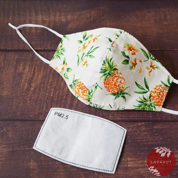 Adjustable + Filter Pocket ?? Cream Pineapple Fun - Made in Hawaii