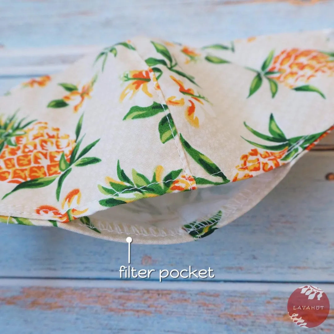 Adjustable + Filter Pocket ?? Cream Pineapple Fun - Made in Hawaii