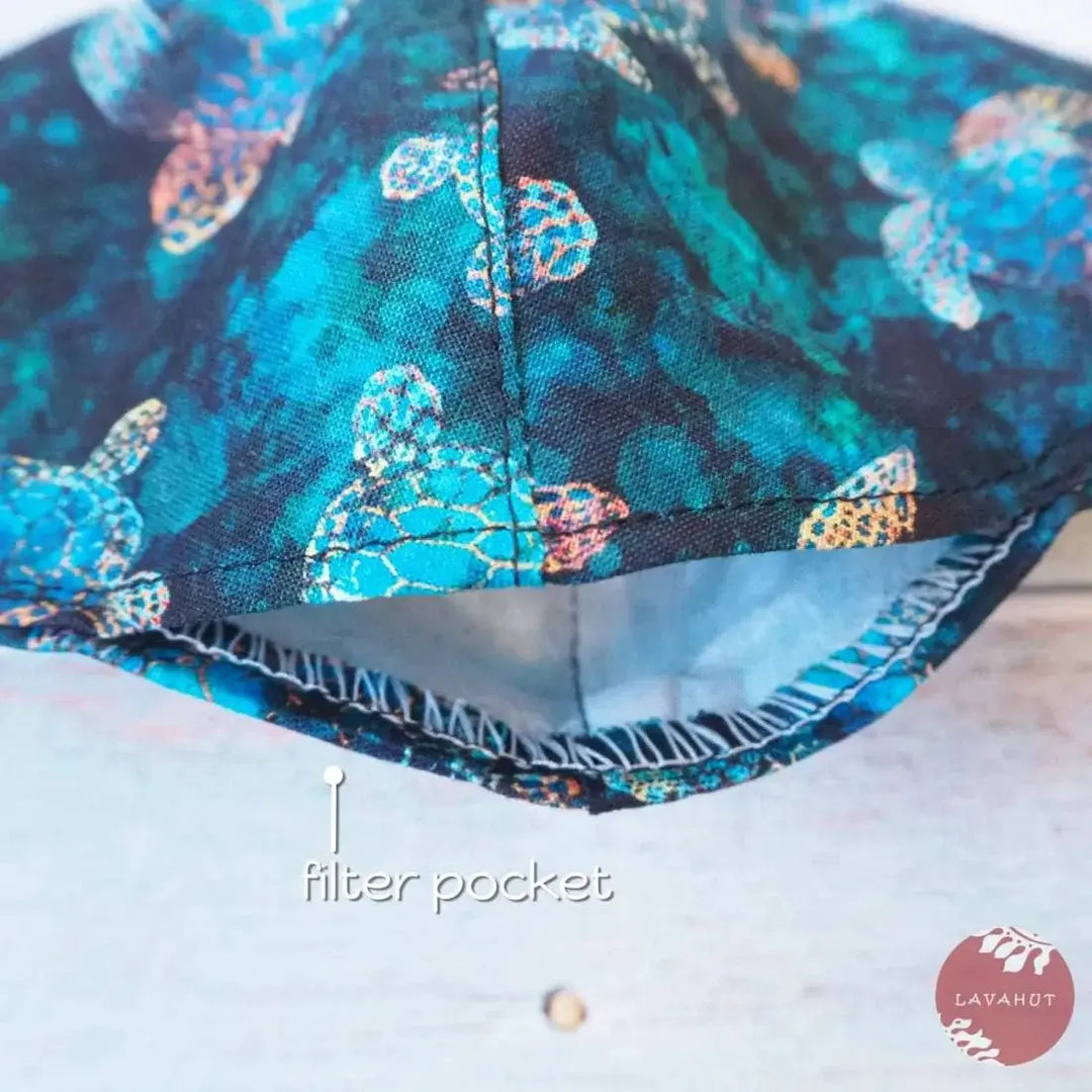 Adjustable + Filter Pocket • Deep Blue Turtle Bay - Made in Hawaii