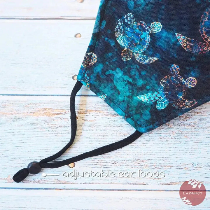 Adjustable + Filter Pocket • Deep Blue Turtle Bay - Made in Hawaii