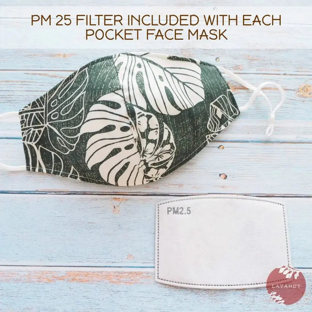 Adjustable + Filter Pocket • Green Monstera Leaves - Made in Hawaii