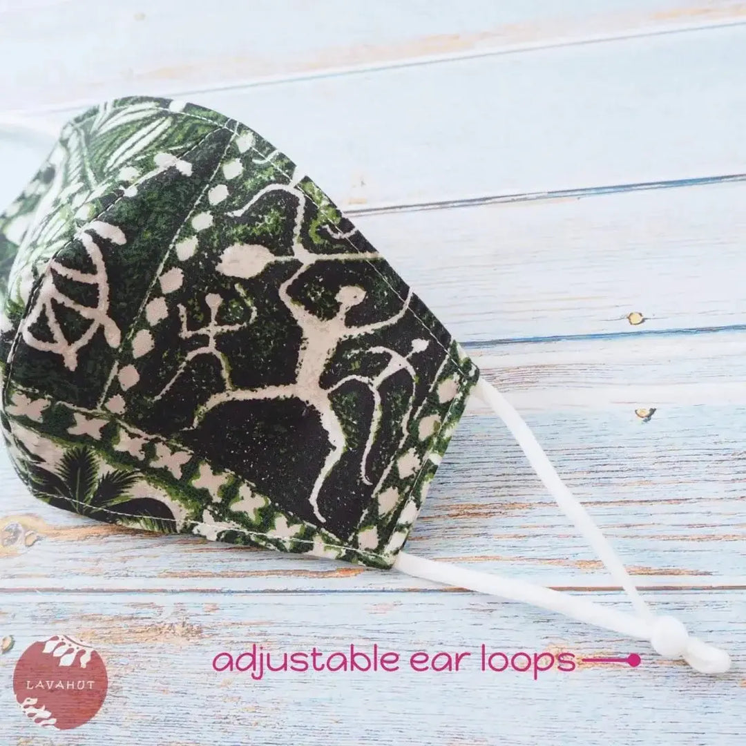 Adjustable + Filter Pocket • Green Petroglyphs - Made in Hawaii