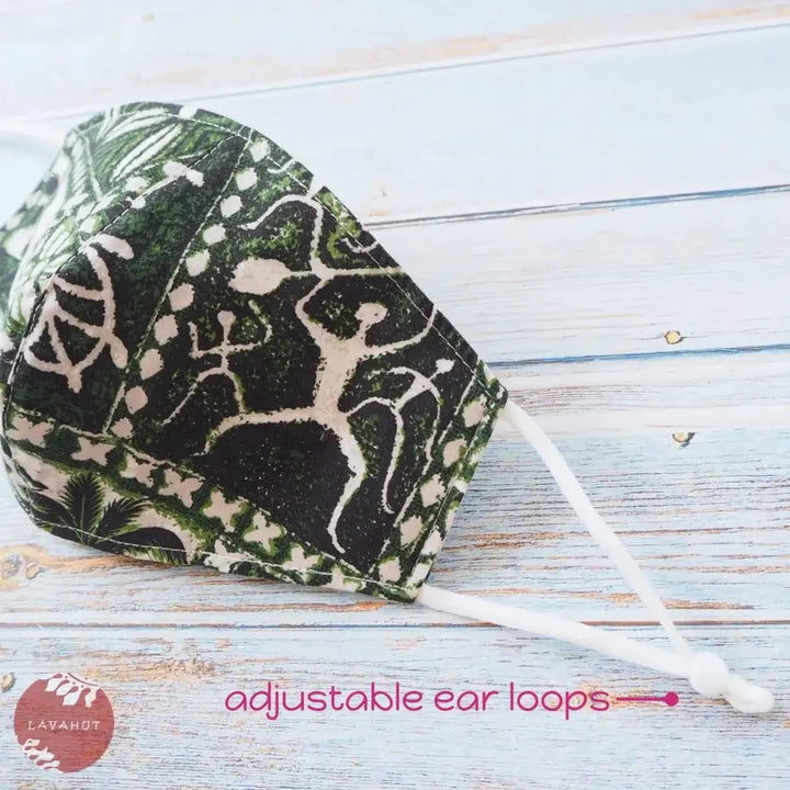 Adjustable + Filter Pocket • Green Petroglyphs - Made in Hawaii