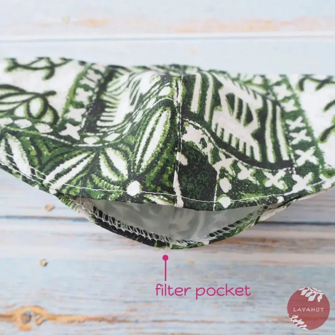 Adjustable + Filter Pocket • Green Petroglyphs - Made in Hawaii