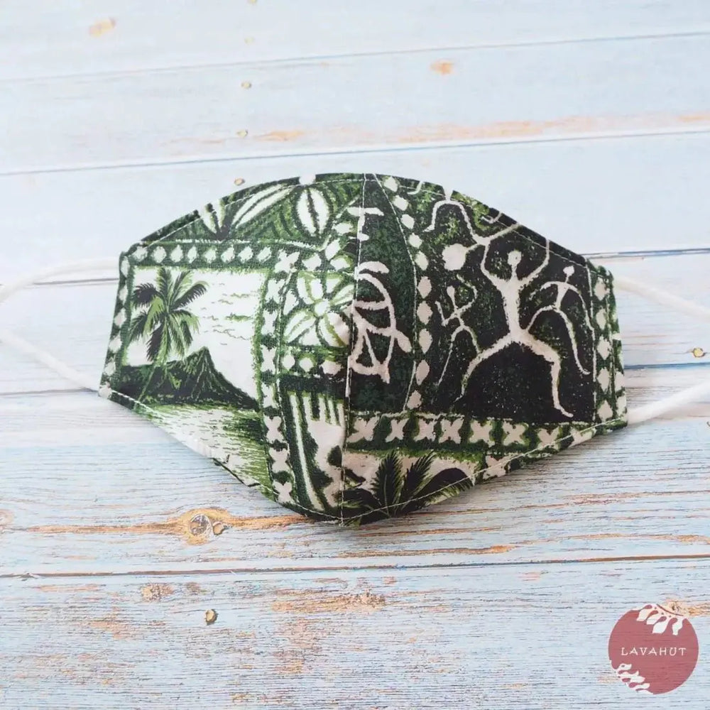 Adjustable + Filter Pocket • Green Petroglyphs - Made in Hawaii