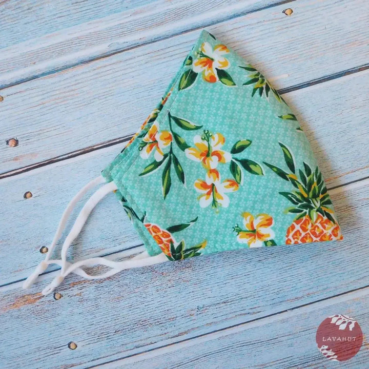 Adjustable + Filter Pocket • Green Pineapple Fun - Made in Hawaii
