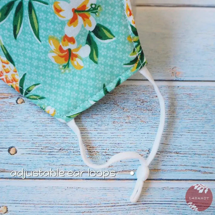 Adjustable + Filter Pocket • Green Pineapple Fun - Made in Hawaii