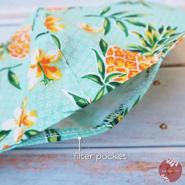 Adjustable + Filter Pocket • Green Pineapple Fun - Made in Hawaii