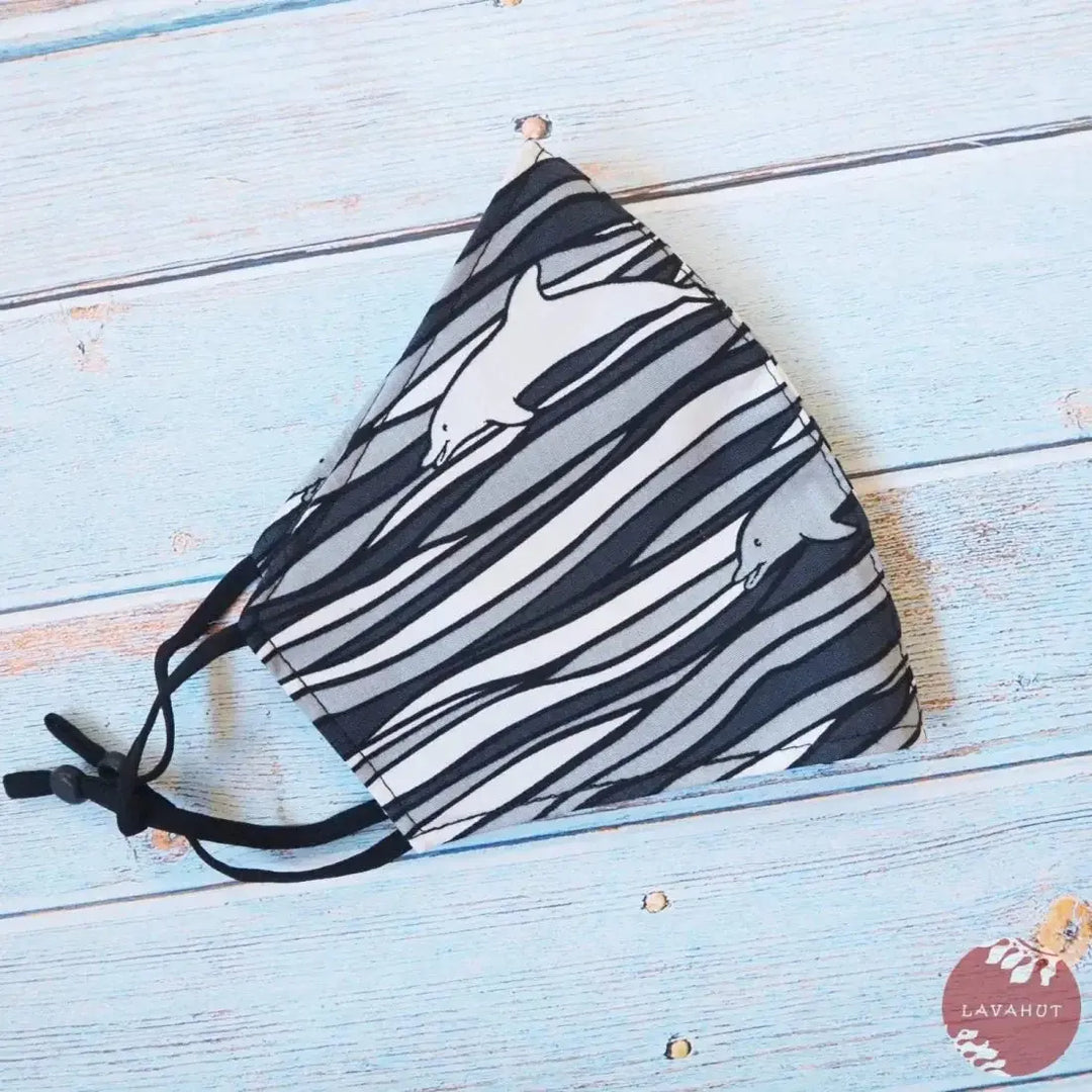 Adjustable + Filter Pocket • Grey Dolphin Sea Wave - Made in Hawaii