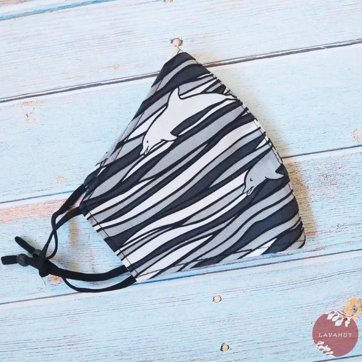 Adjustable + Filter Pocket • Grey Dolphin Sea Wave - Made in Hawaii