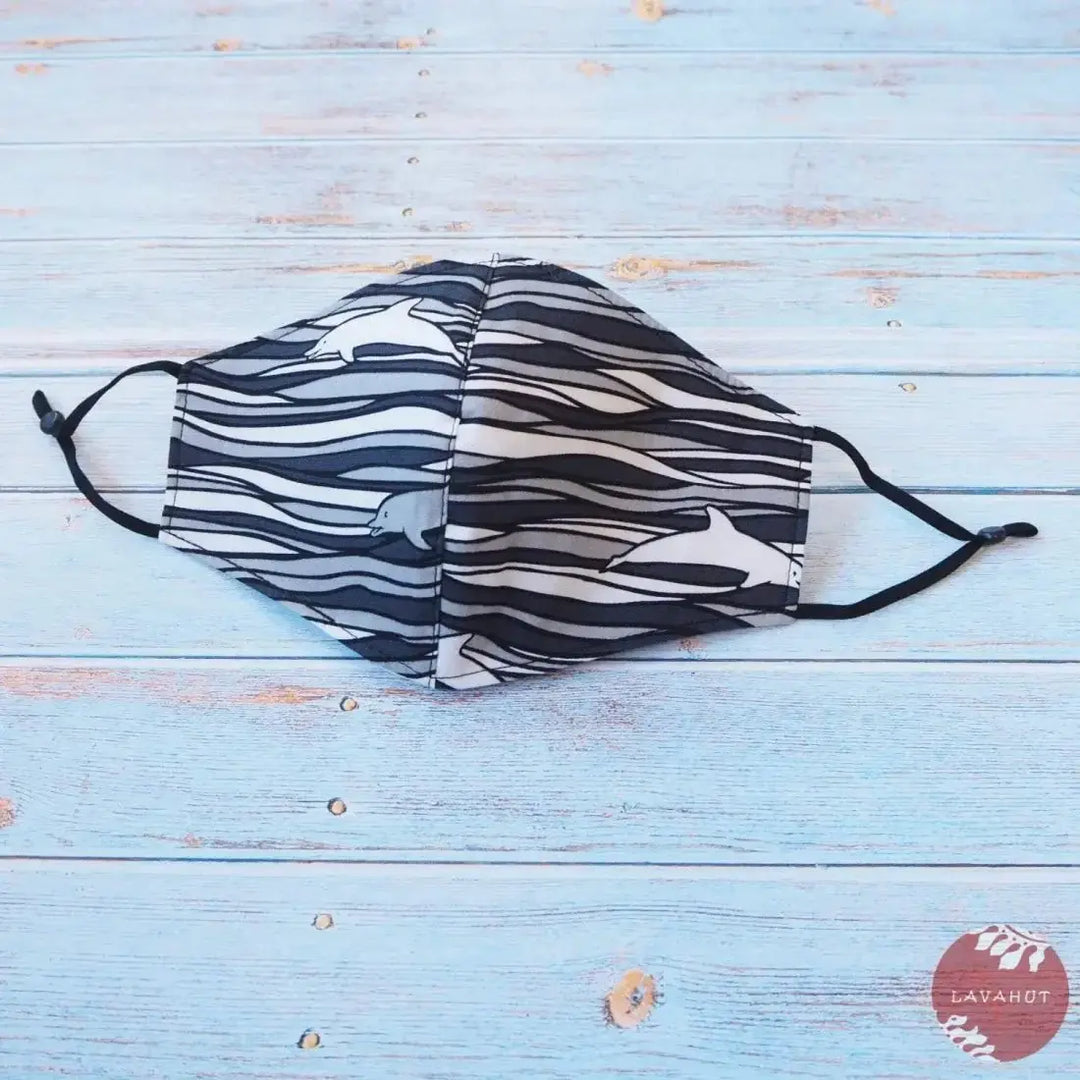 Adjustable + Filter Pocket • Grey Dolphin Sea Wave - Made in Hawaii