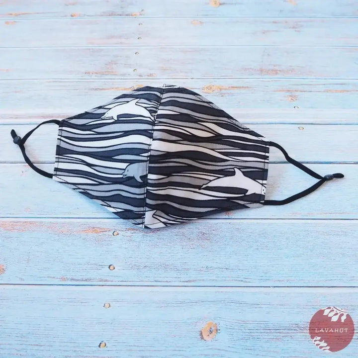 Adjustable + Filter Pocket • Grey Dolphin Sea Wave - Made in Hawaii