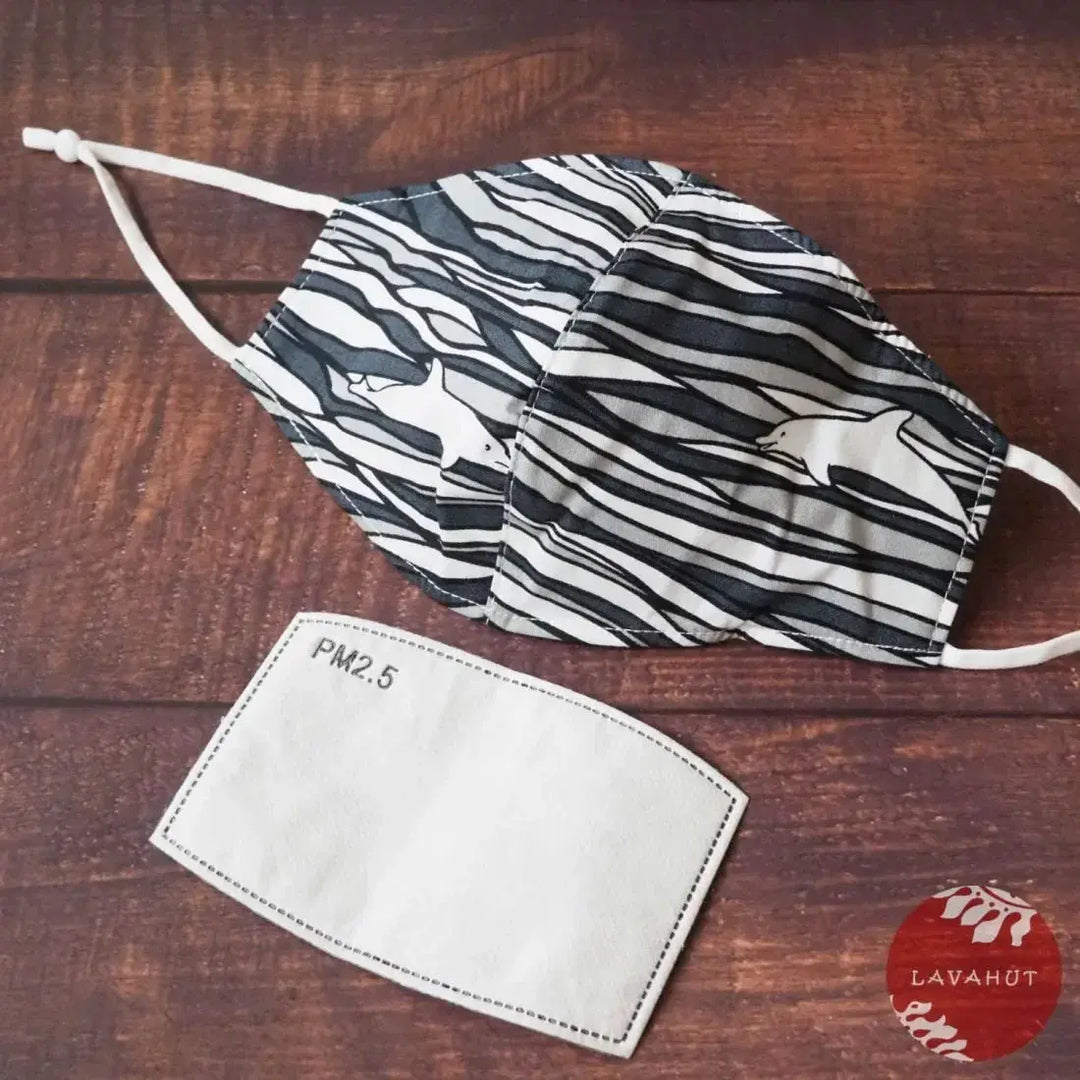 Adjustable + Filter Pocket • Grey Dolphin Sea Wave - Made in Hawaii
