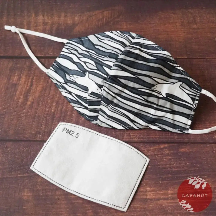 Adjustable + Filter Pocket • Grey Dolphin Sea Wave - Made in Hawaii