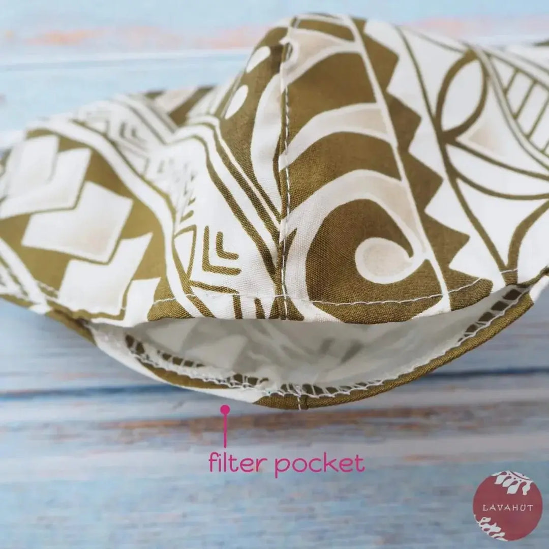 Adjustable + Filter Pocket • Khaki Tribal Tattoo - Made in Hawaii