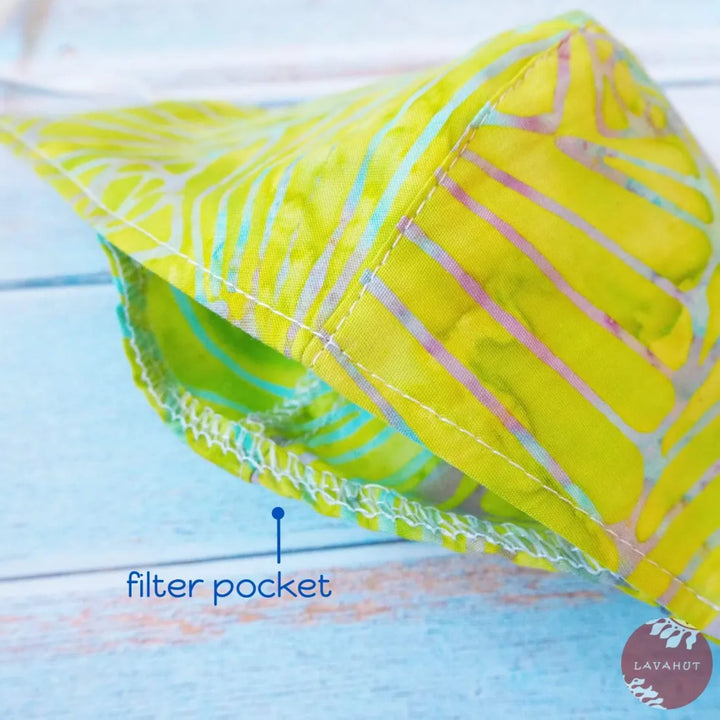 Adjustable + Filter Pocket ?? Lime Green Banana Leaves - Made in Hawaii