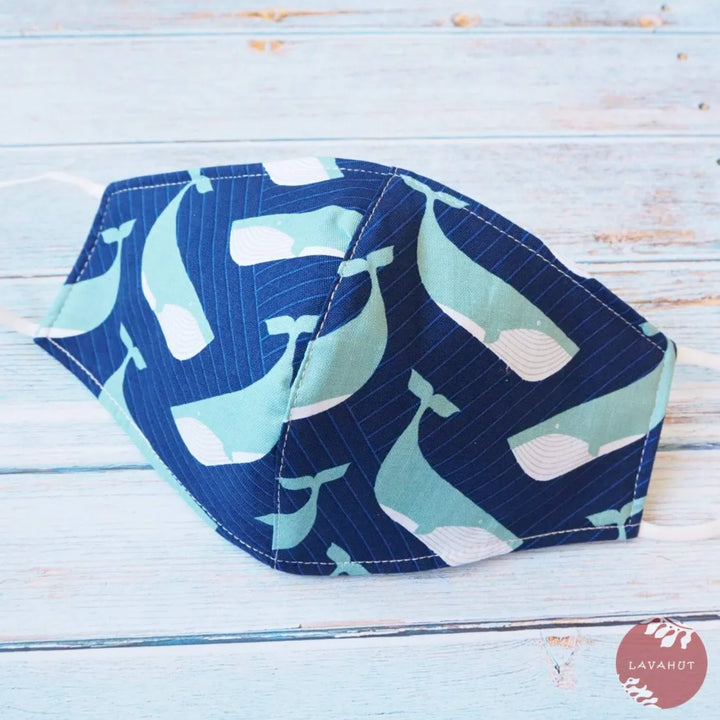 Adjustable + Filter Pocket ?? Navy Blue Gentle Whales - Made in Hawaii