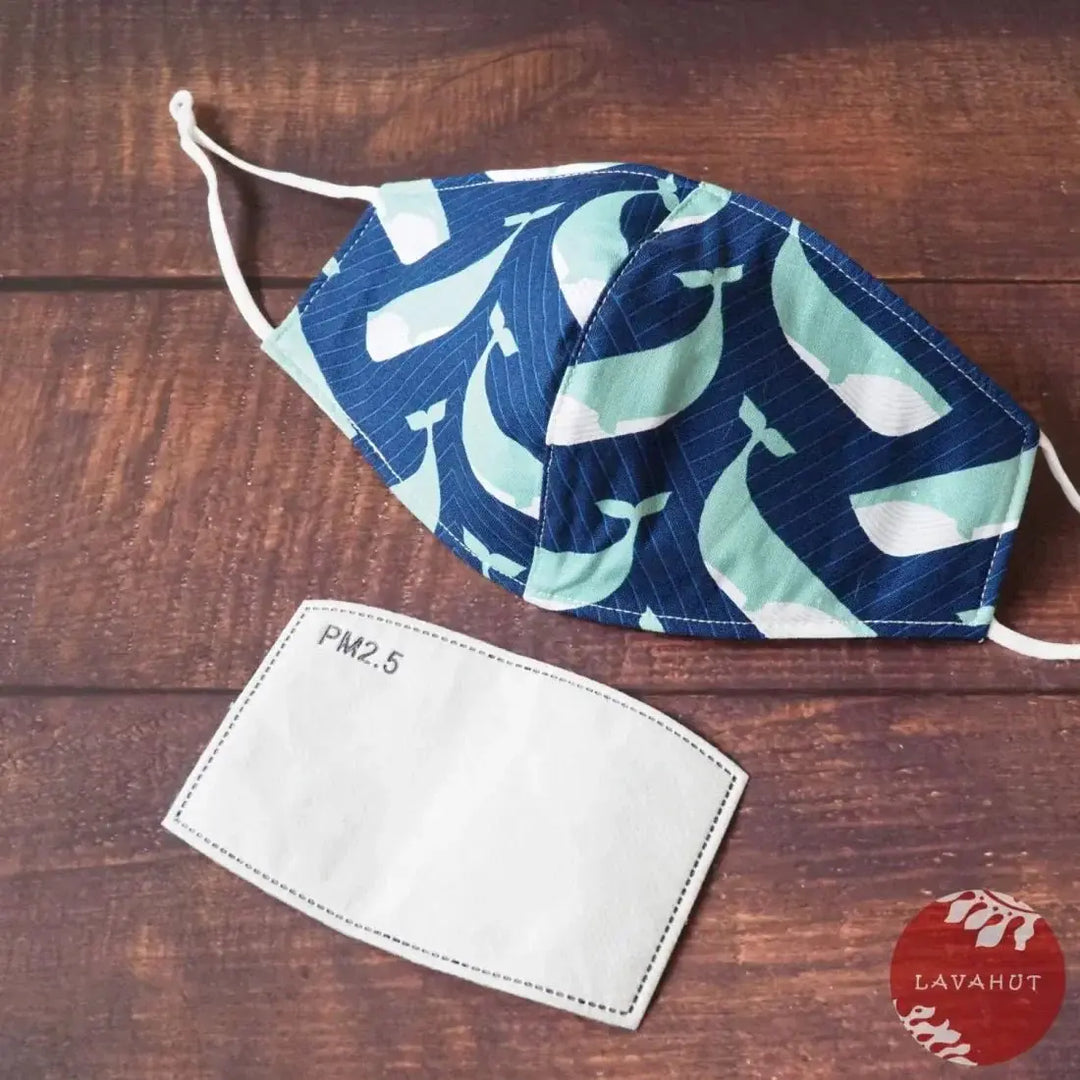 Adjustable + Filter Pocket • Navy Blue Gentle Whales - Made in Hawaii
