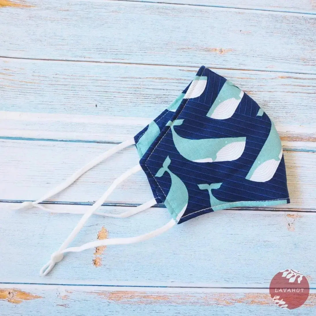 Adjustable + Filter Pocket • Navy Blue Gentle Whales - Made in Hawaii