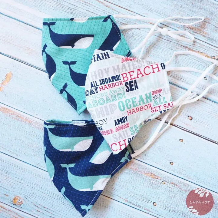Adjustable + Filter Pocket • Navy Blue Gentle Whales - Made in Hawaii