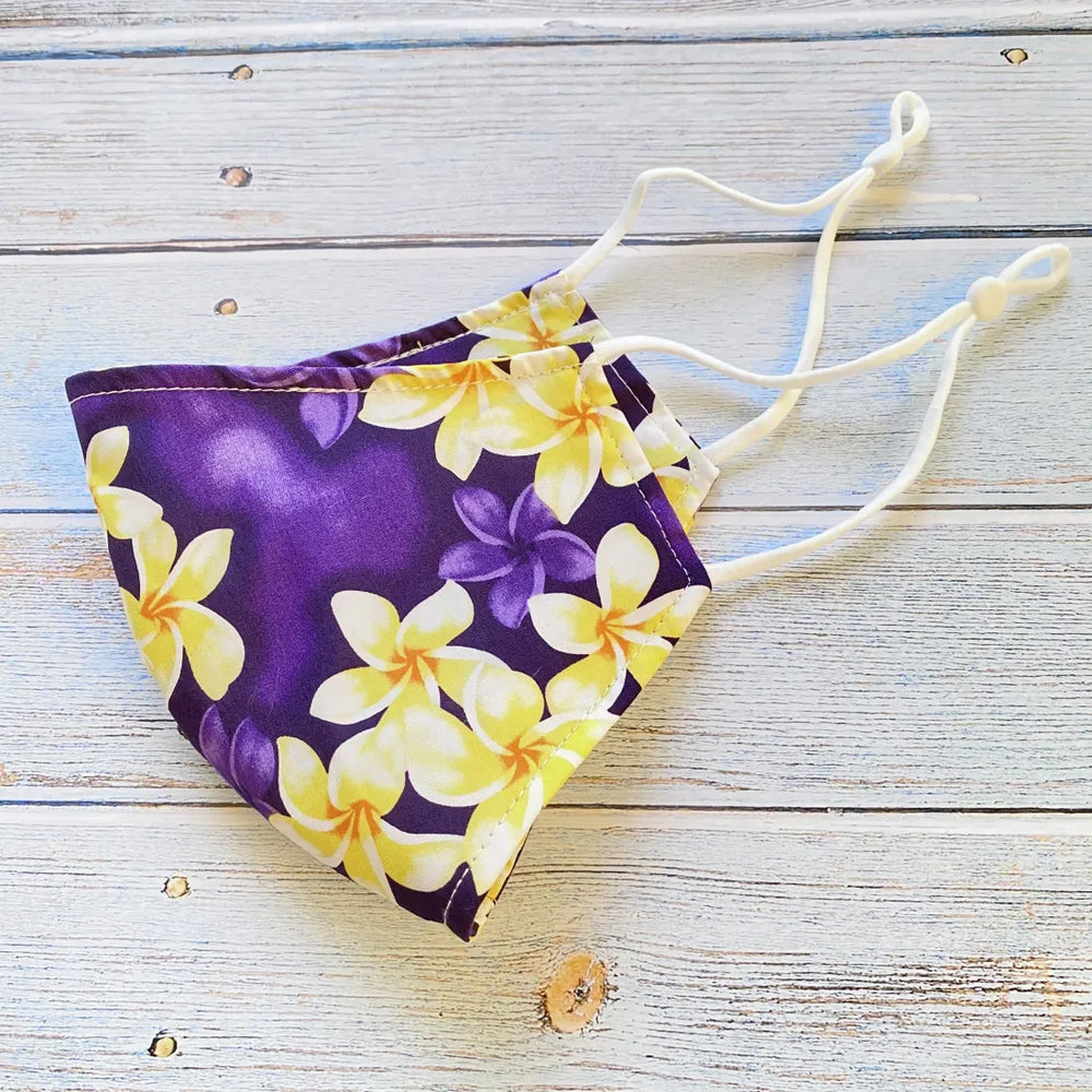 Adjustable + Filter Pocket ?? Purple Plumeria Magic - Made in Hawaii