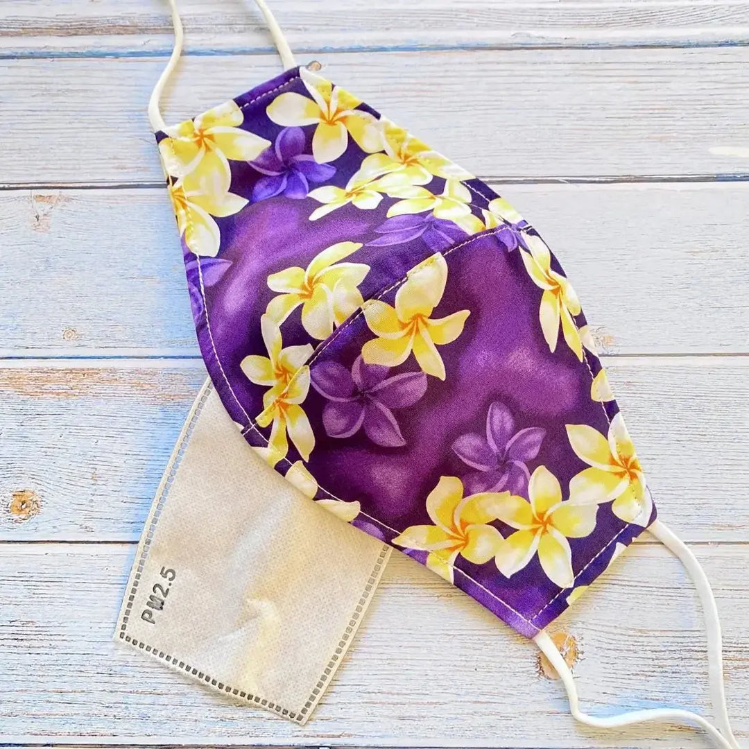 Adjustable + Filter Pocket • Purple Plumeria Magic - Made in Hawaii