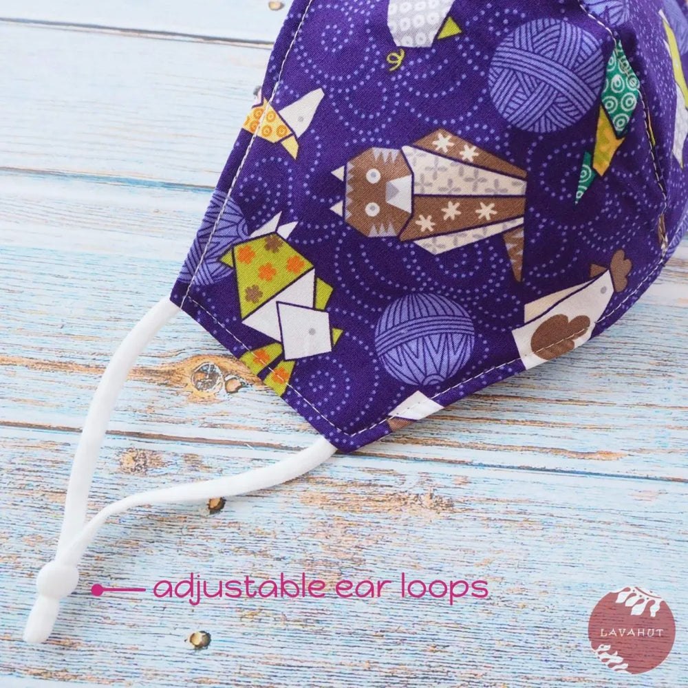 Adjustable + Filter Pocket • Purple Zodiac Origami Animals - Made in Hawaii