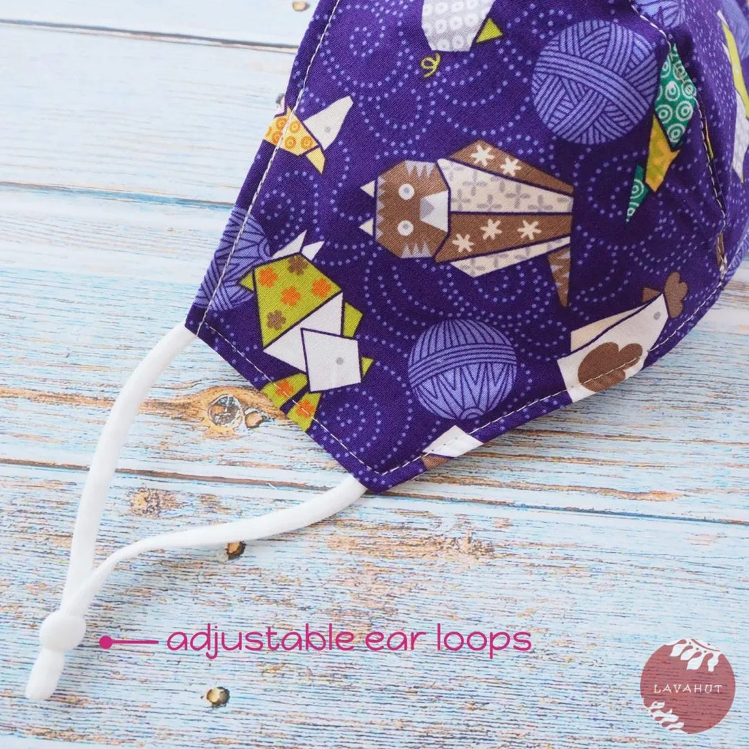 Adjustable + Filter Pocket • Purple Zodiac Origami Animals - Made in Hawaii