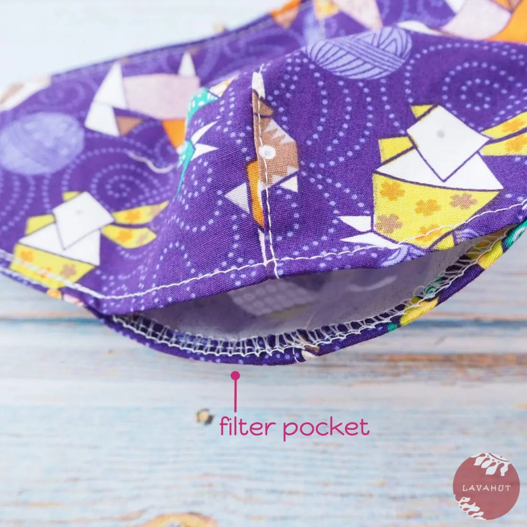 Adjustable + Filter Pocket • Purple Zodiac Origami Animals - Made in Hawaii