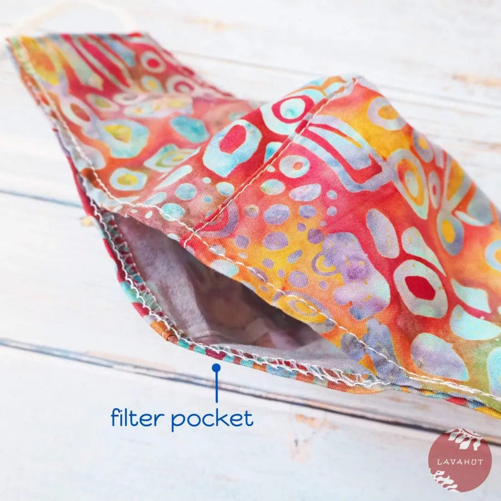 Adjustable + Filter Pocket • Red Carnival Blooms – Authentic Hawaiian Face Mask by Lavahut