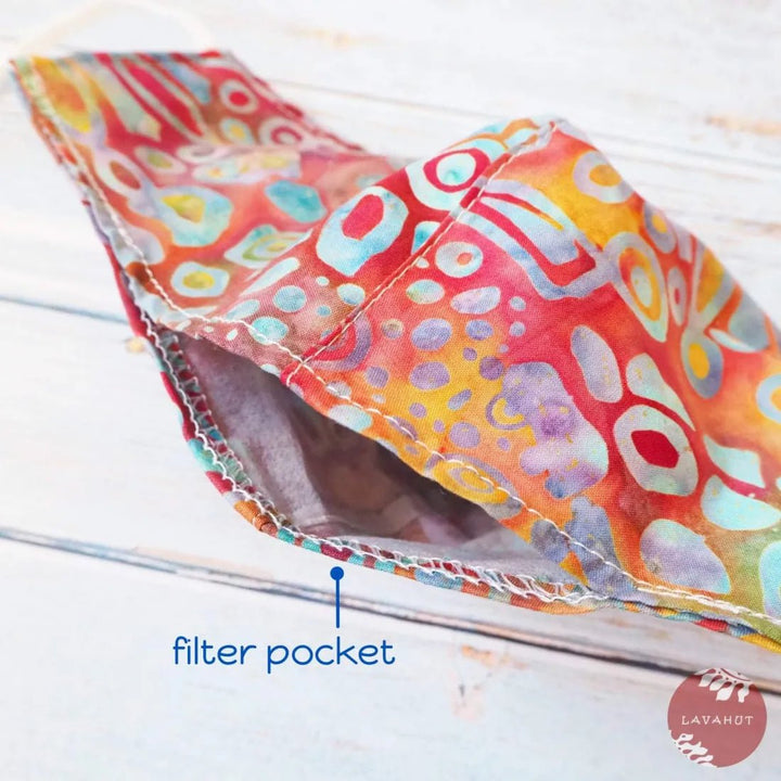 Adjustable + Filter Pocket • Red Carnival Blooms – Authentic Hawaiian Face Mask by Lavahut