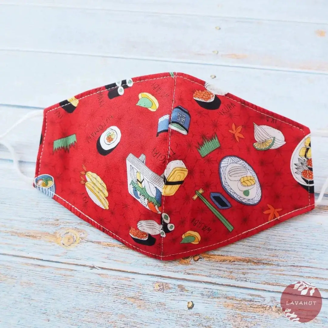 Adjustable + Filter Pocket • Red ?I Love Sushi’ - Made in Hawaii